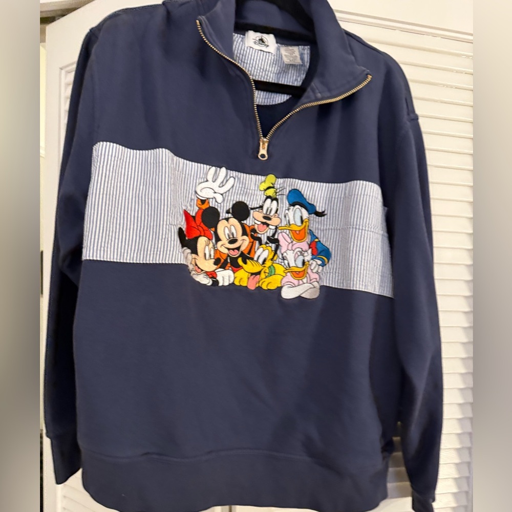 Disney Navy Blue Quarter Zip Pullover Sweatshirt with Mickey & Friends - Picture 2 of 4